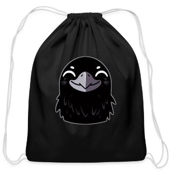 Cartoon Raven - Smiling - Cotton Drawstring Bag - black - Front