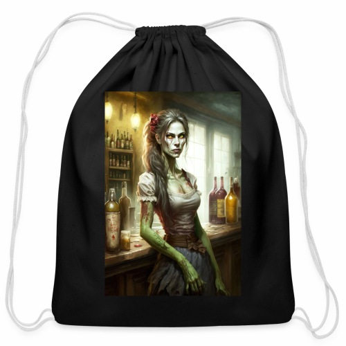 Zombie Bartender Girl 02: Zombies In Everyday Life - Cotton Drawstring Bag