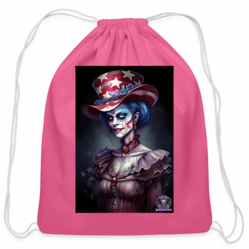 Patriotic Undead Zombie Caricature Girl #17C - Cotton Drawstring Bag