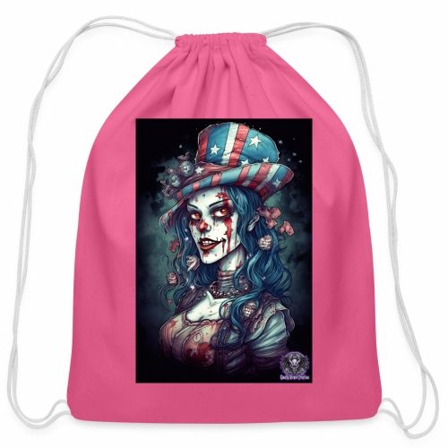 Patriotic Undead Zombie Caricature Girl #9B - Cotton Drawstring Bag