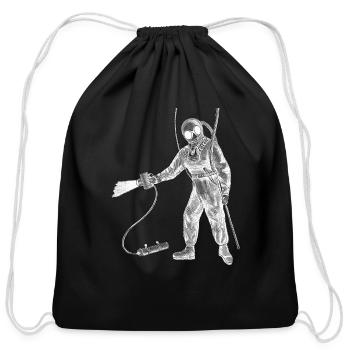 Vintage Diver with Helmet and an Underwater Lamp - Cotton Drawstring Bag - black - Front