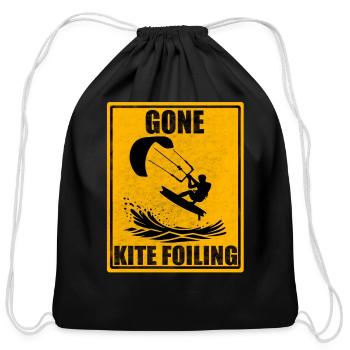 Gone Kite Foiling Adventure Sports Sign used look - Cotton Drawstring Bag - black - Front