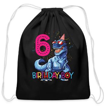 Dinosaur T rex 6 year Old T shirt Kids 6th - Cotton Drawstring Bag - black - Front