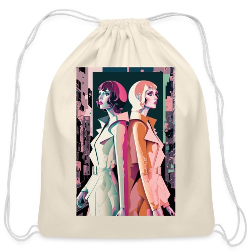 Trench Coats - Vibrant Colorful Fashion Portrait - Cotton Drawstring Bag