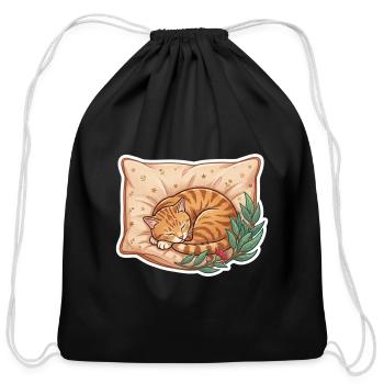 Cozy Nap Orange Cat on Pillow - Cotton Drawstring Bag - black - Front