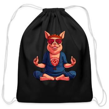 Yogi Piggy - Cotton Drawstring Bag - black - Front