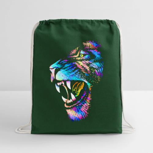 Colorful Lion Head Portrait Drawing - Roaring Lion - Cotton Drawstring Bag