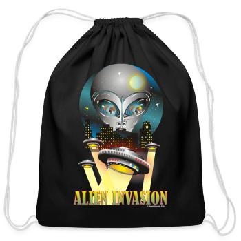 Galactic Alien Invasion T-Shirt Design - Cotton Drawstring Bag - black - Front