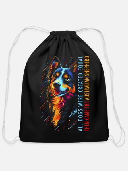 Australian Shepherd - Cotton Drawstring Bag - black