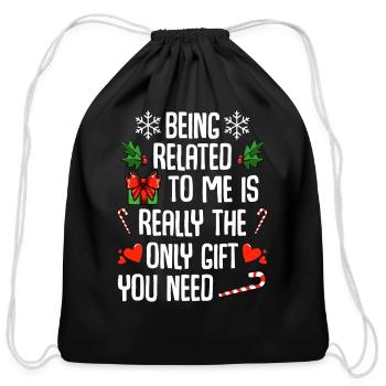 Related To Me Fun Joke Santa Merry Christmas - Cotton Drawstring Bag - black - Front