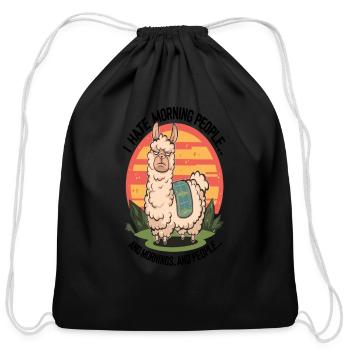I hate morning people grouch llama - Cotton Drawstring Bag - black - Front