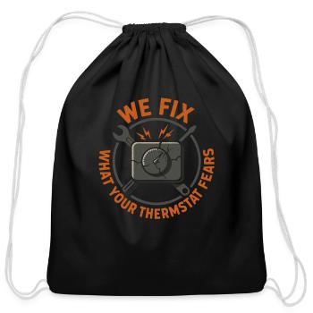 HVAC Tech AC Repair Thermostat Humor Blue Collar - Cotton Drawstring Bag - black - Front