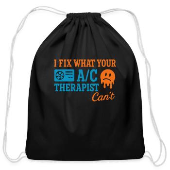 HVAC Tech AC Repair Thermostat Humor Blue Collar - Cotton Drawstring Bag - black - Front