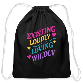 Queer Pride Queer Joy LGBTQ+ Affirmation Trans - Cotton Drawstring Bag - black - Front