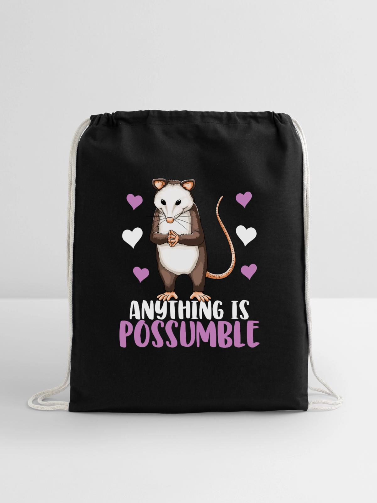 Anything Is Possumble - Cotton Drawstring Bag - black - Front