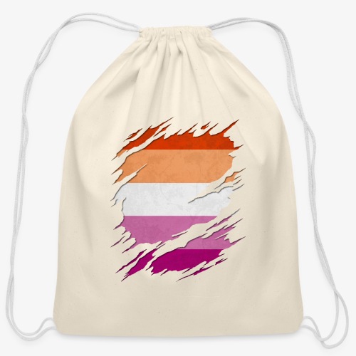 Lesbian Pride Flag Ripped Reveal - Cotton Drawstring Bag