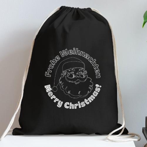 Frohe Weihnachten Merry Christmas Santa Line Art - Cotton Drawstring Bag