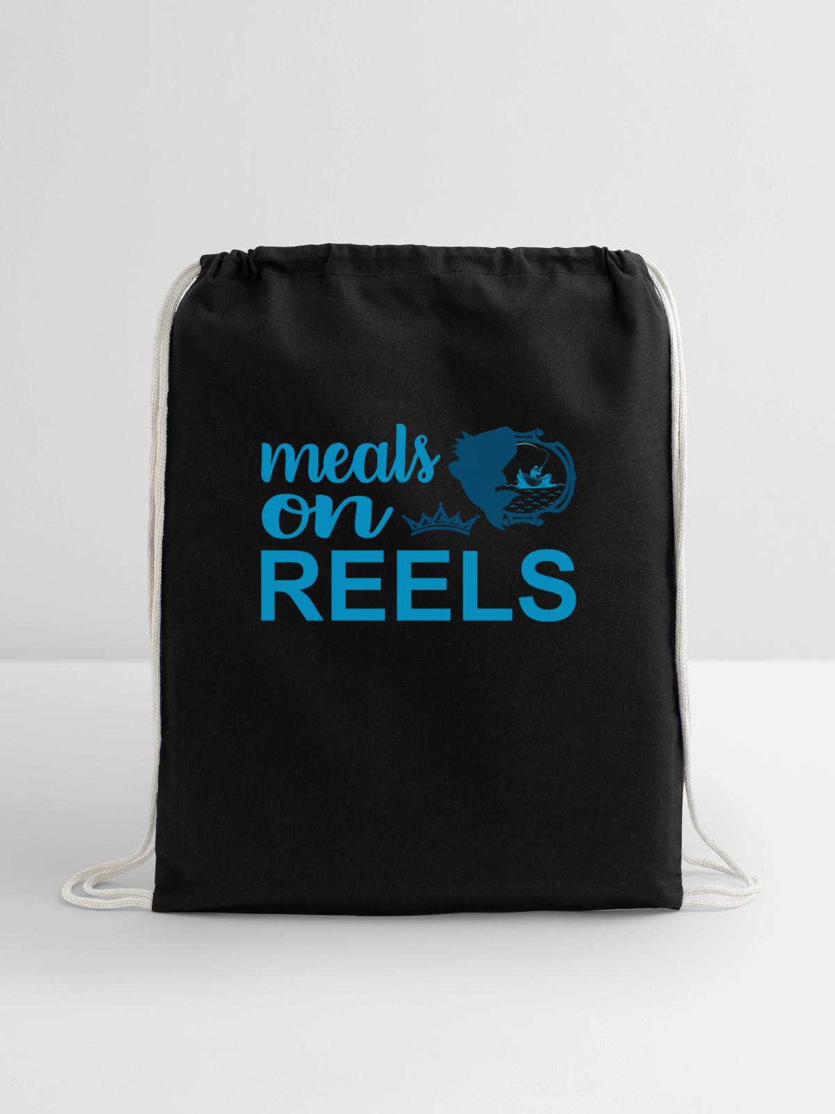 Meals on REELS - Cotton Drawstring Bag - black - Front
