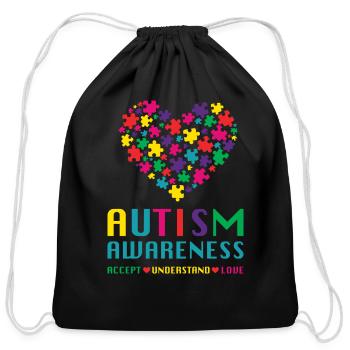 Autism Awareness Accept Understand Love Shirt - Cotton Drawstring Bag - black - Front