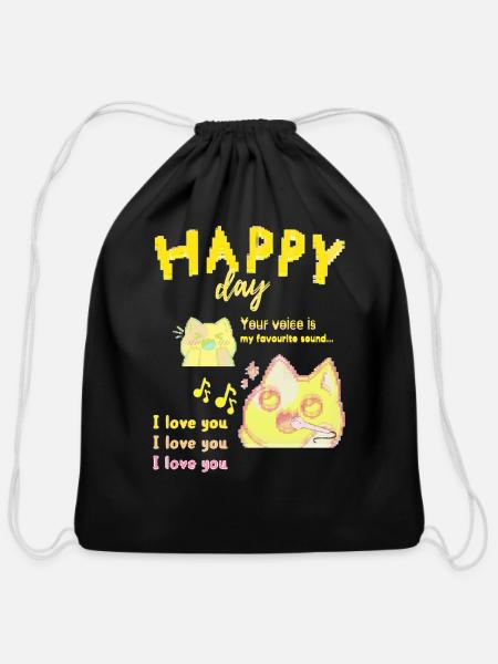 Happy day - Cotton Drawstring Bag - black