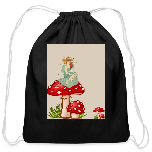 Fairy Amongst The Shrooms - Cotton Drawstring Bag