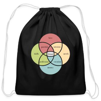 Ikigai Discover Your Purpose, Passion, and Career - Cotton Drawstring Bag - black - Front