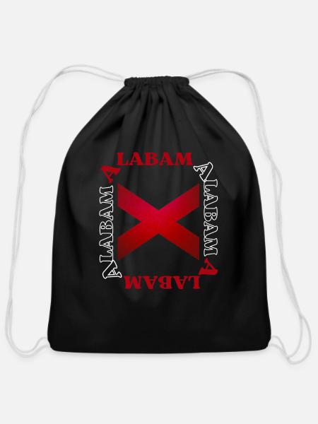 Alabama State Flag Design - Cotton Drawstring Bag - black