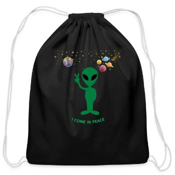 Green alien: I come in peace - Cotton Drawstring Bag - black - Front