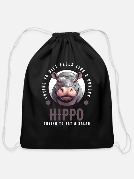 Hippo - Cotton Drawstring Bag - black