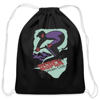 Aspen Ski Club – Retro Downhill Skier Mountain - Cotton Drawstring Bag - black - Front