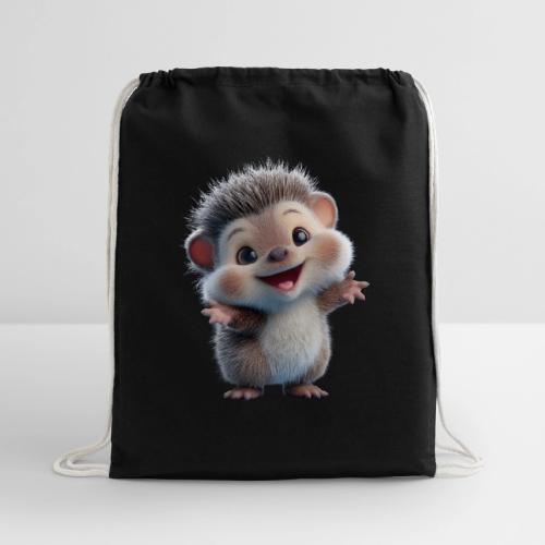Playful Cartoon Hedgehog with Joyful Pose - Cotton Drawstring Bag