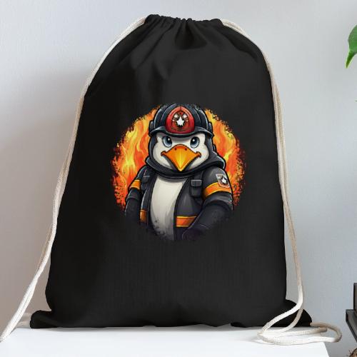 Firefighter penguin - Cotton Drawstring Bag