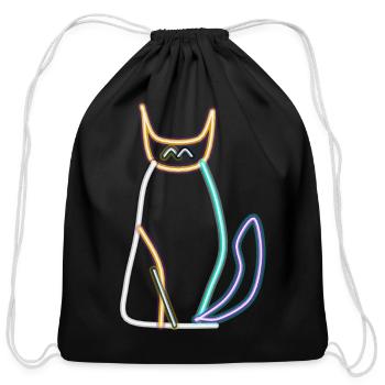 Neon Cat Silhouette with Scarf - Cotton Drawstring Bag - black - Front