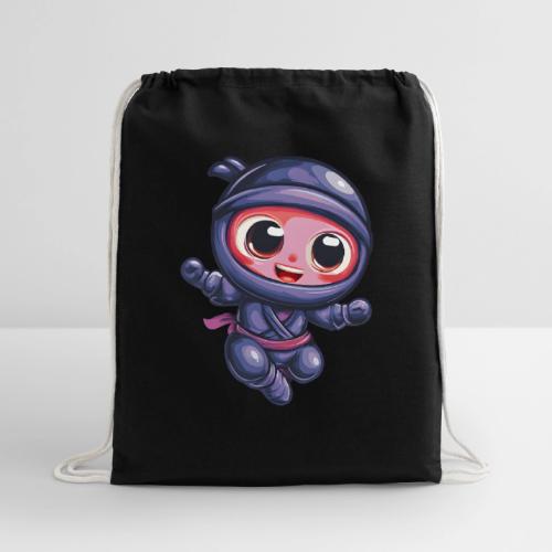 Joyful Cartoon Baby Ninja Jumping in Action - Cotton Drawstring Bag