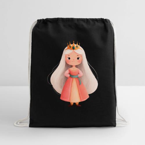 Cute Cartoon Little Princess with Long Hair - Cotton Drawstring Bag