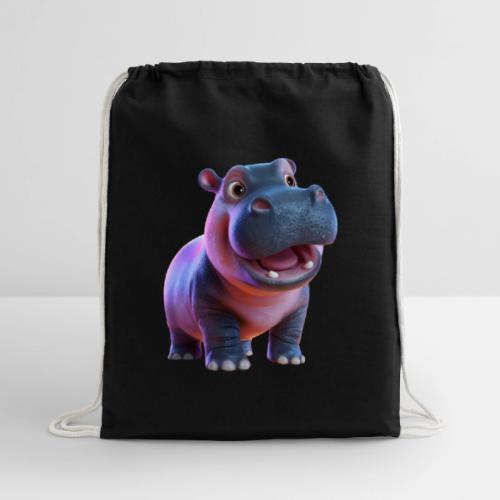 Smiling Cartoon Baby Hippo Standing - Cotton Drawstring Bag
