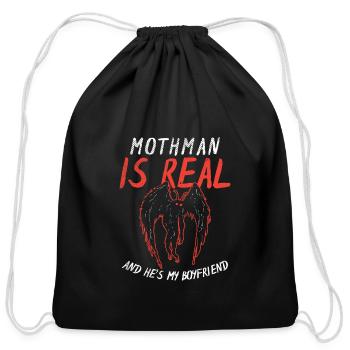 Mothman Is My Boyfriend For Cryptid Lover - Cotton Drawstring Bag - black - Front