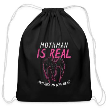 Mothman Is My Boyfriend For Cryptid Lover - Cotton Drawstring Bag - black - Front