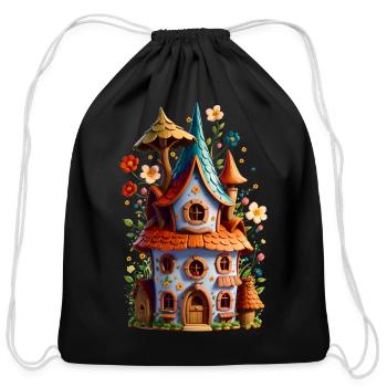 Fantastic House with Flowers - Cotton Drawstring Bag - black - Front