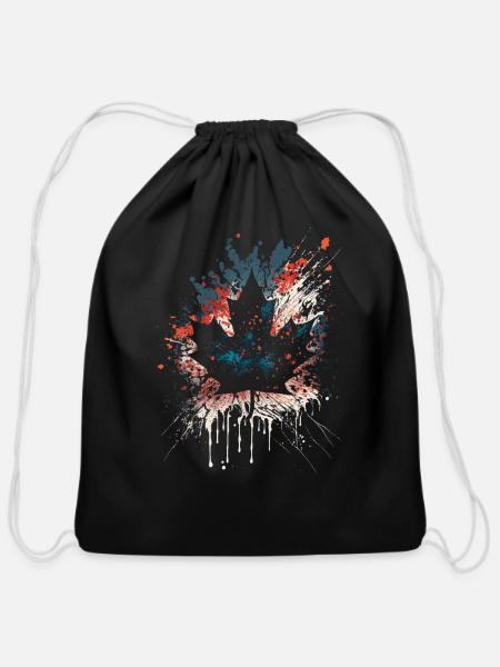 Maple Leaf - Cotton Drawstring Bag - black