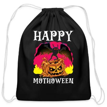 Happy Mothoween Halloween Mothman Folklore Creepy - Cotton Drawstring Bag - black - Front