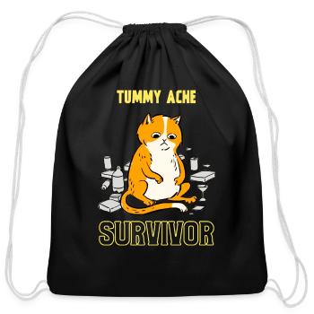 Tummy Ache Survivor Cat - Cotton Drawstring Bag - black - Front
