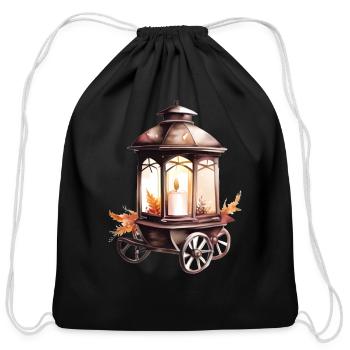 Fall Watercolor Carriage Lantern - Cotton Drawstring Bag - black - Front