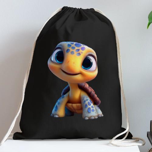 Joyful 3D Baby Turtle with Big Eyes - Cotton Drawstring Bag