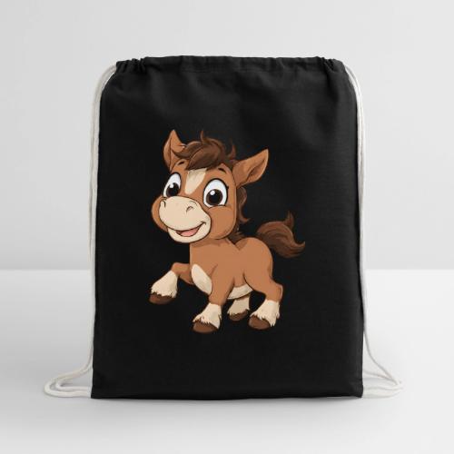 Playful Cartoon Baby Pony Full of Joy - Cotton Drawstring Bag