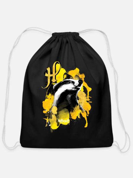 Harry Potter Hufflepuff Badger - Cotton Drawstring Bag - black