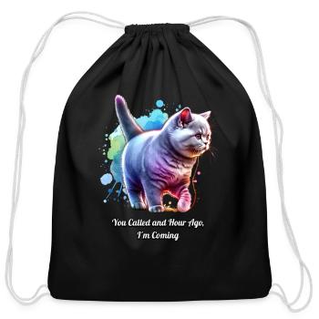 Russian Blue Cat: You Called An Hour Ago.. - Cotton Drawstring Bag - black - Front