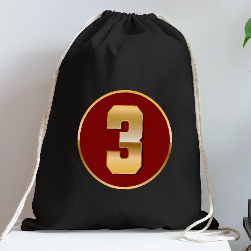Number 3 in Gold Varsity Font - Cotton Drawstring Bag