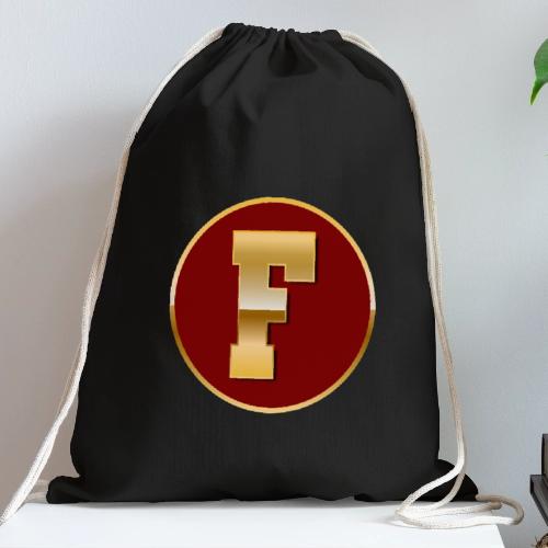 Letter F – Capital Varsity Alphabet Monogram - Cotton Drawstring Bag