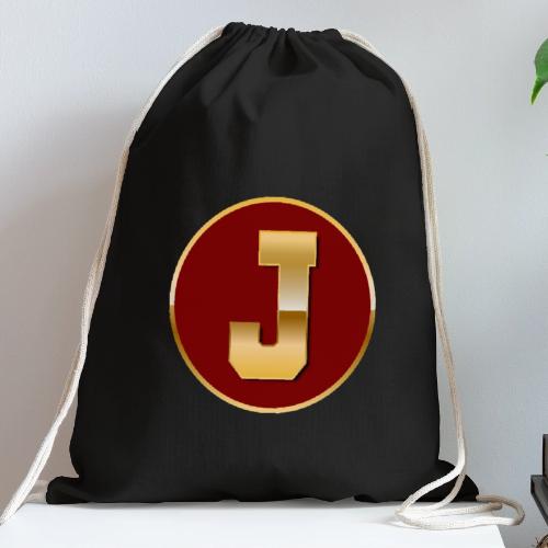 Letter J – Capital Varsity Alphabet Monogram - Cotton Drawstring Bag